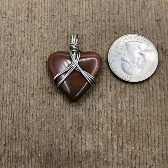 Red Brown Ombré Agate .925 Silver Wire Wrapped Necklace Pendant - Picture 3 of 4